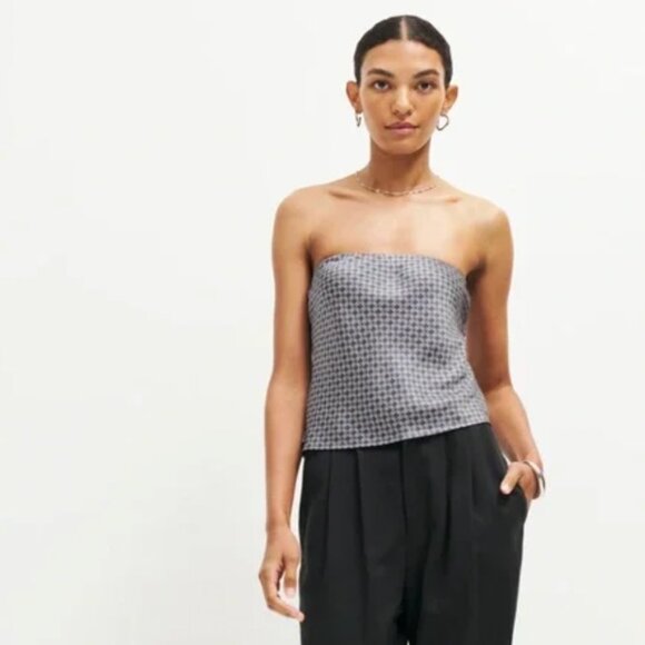 Reformation Spritz Grey Silk Patterned Strapless Top - Picture 2 of 8